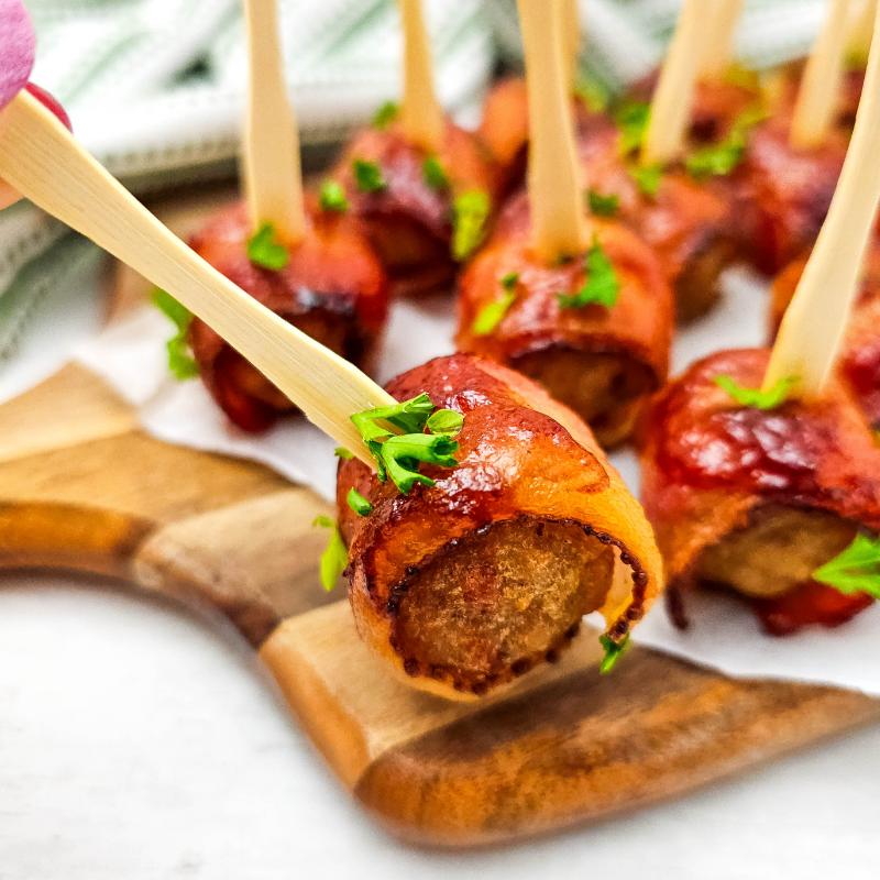 Bacon Wrapped Meatballs with BBQ Glaze