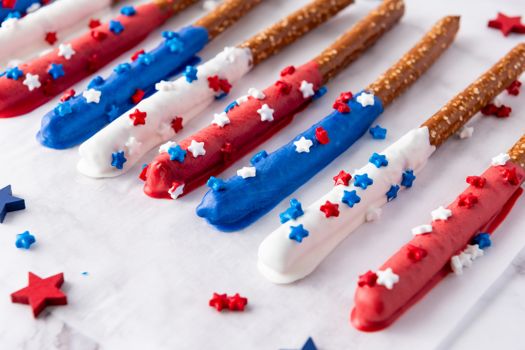 Red, White, and Blue Pretzel Rods Perfect for Summer Celebrations