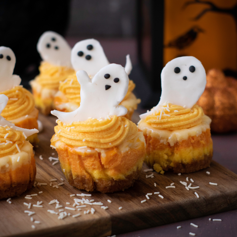 Halloween Candy Corn Mini Cheesecakes