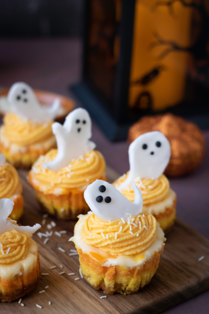 Mini Halloween Candy Corn Cheesecakes