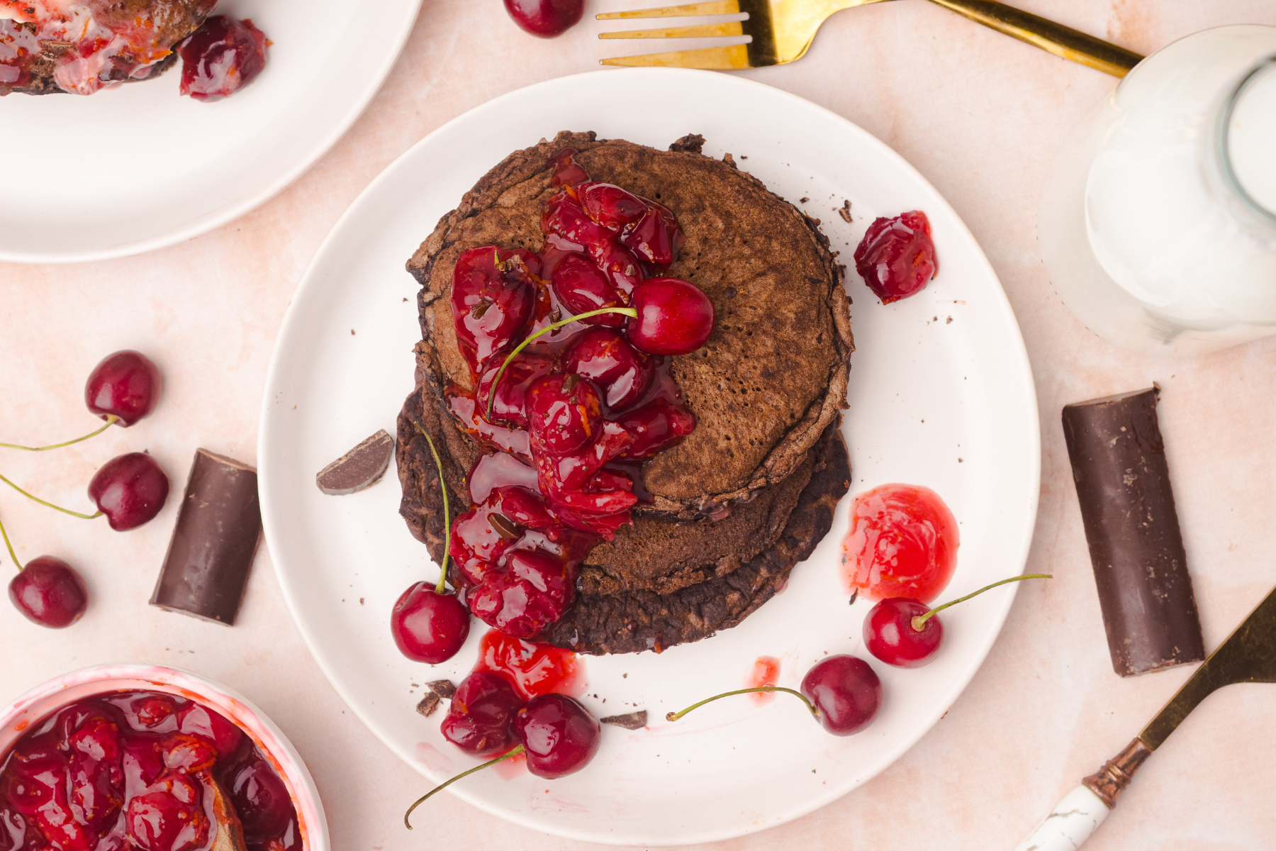 Black Forest Chocolate Pancakes with Homemade Cherry Compote