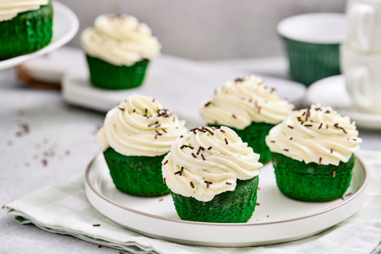 Green Matcha Cupcakes with Creamy Vanilla Frosting